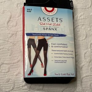 SPANX Red Hot Label Black Textured Three Stripe Tights. Size 2